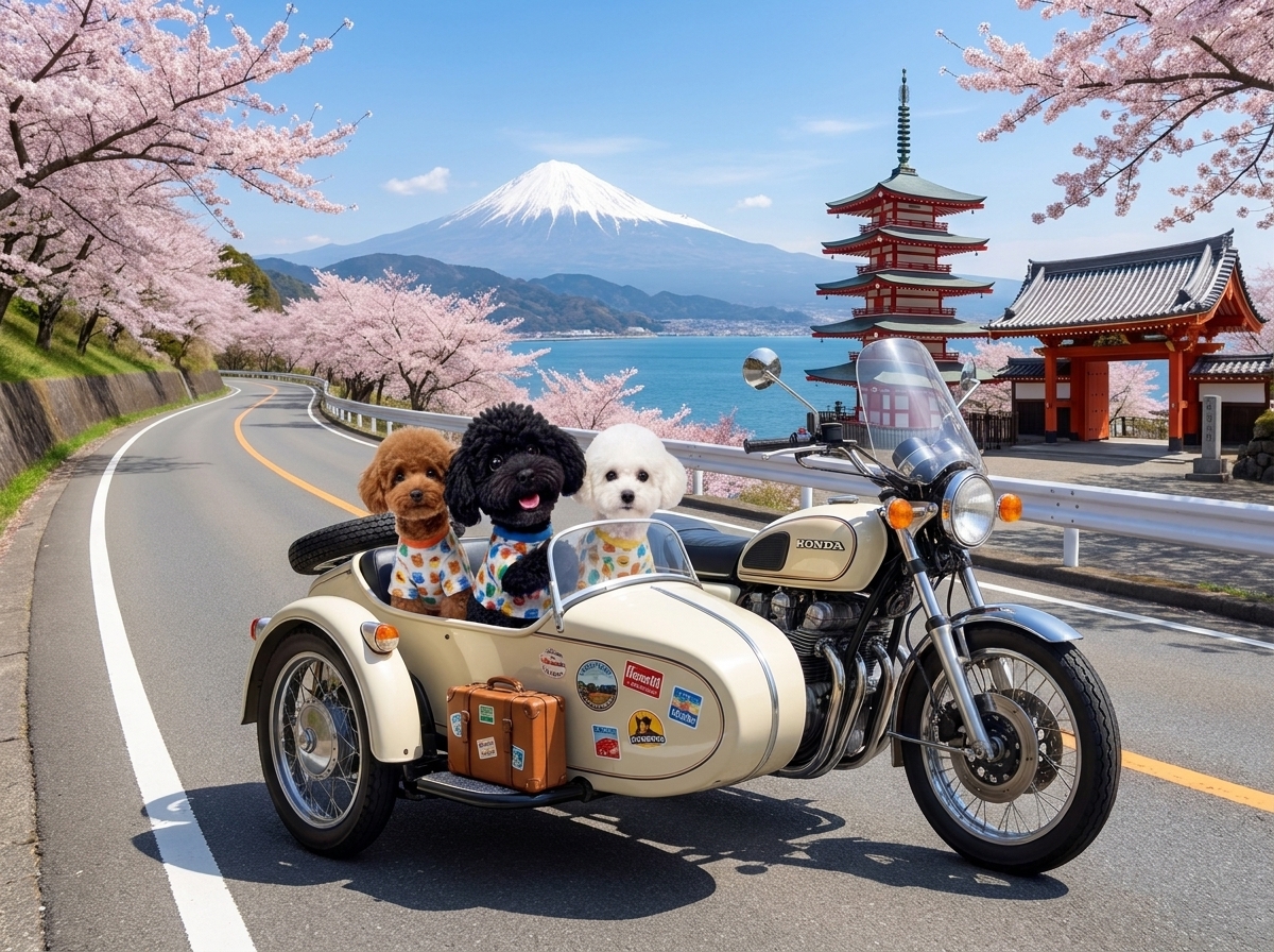 旅行に出かける犬