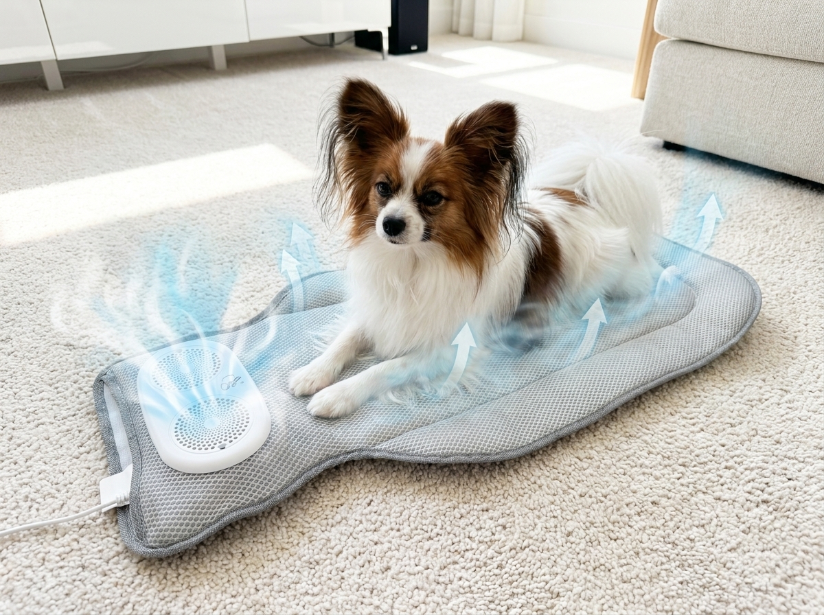 空調クールマットでくつろぐ犬